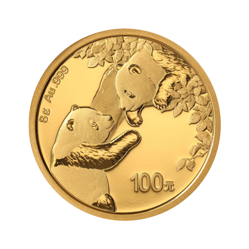 8 gram gouden munt Panda 2023 voorkant
