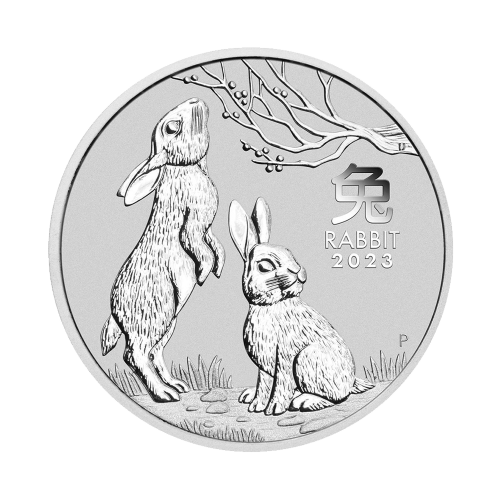 1 troy ounce zilveren Lunar munt Year of the Rabbit 2023 voorkant