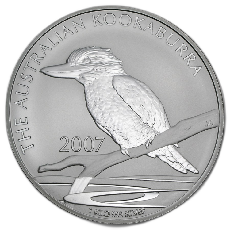 1 kilo zilveren Kookaburra munt 2007 voorkant