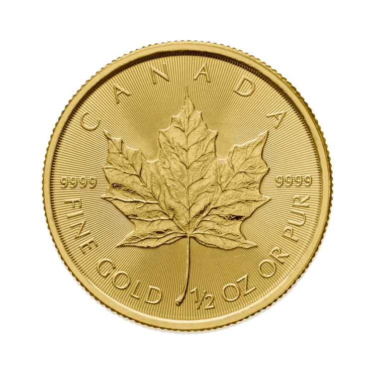 Voorkant 1/2 troy ounce gouden Maple Leaf munt