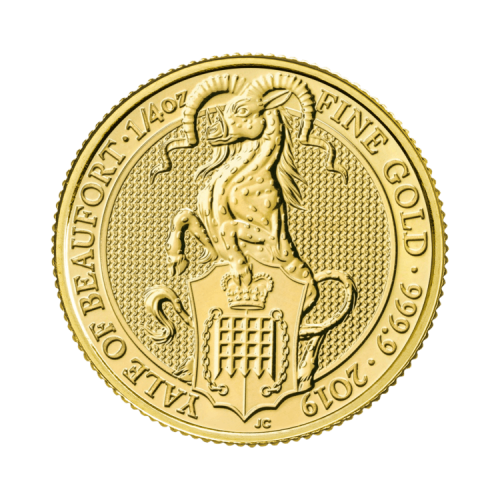 1/4 Troy ounce gouden munt Queens Beasts Yale of Beaufort 2019 voorkant