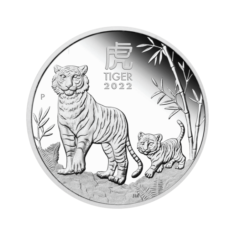 1 troy ounce zilveren Lunar munt 2022 Year of the Tiger Proof voorkant