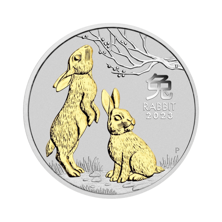 1 troy ounce silver coin Lunar 2023 gilded front