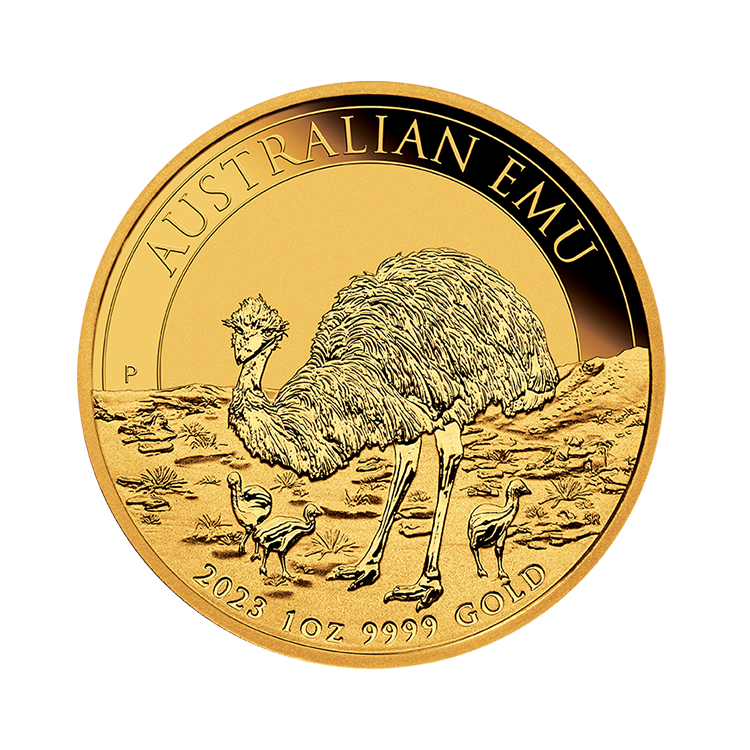 1 troy ounce gouden Australian Emu munt 2023 voorkant