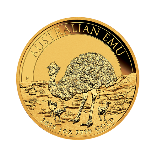 1 troy ounce gouden Australian Emu munt 2023 voorkant