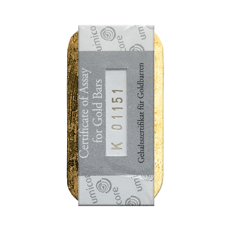 Certificaat 500 gram Umicore goudbaar