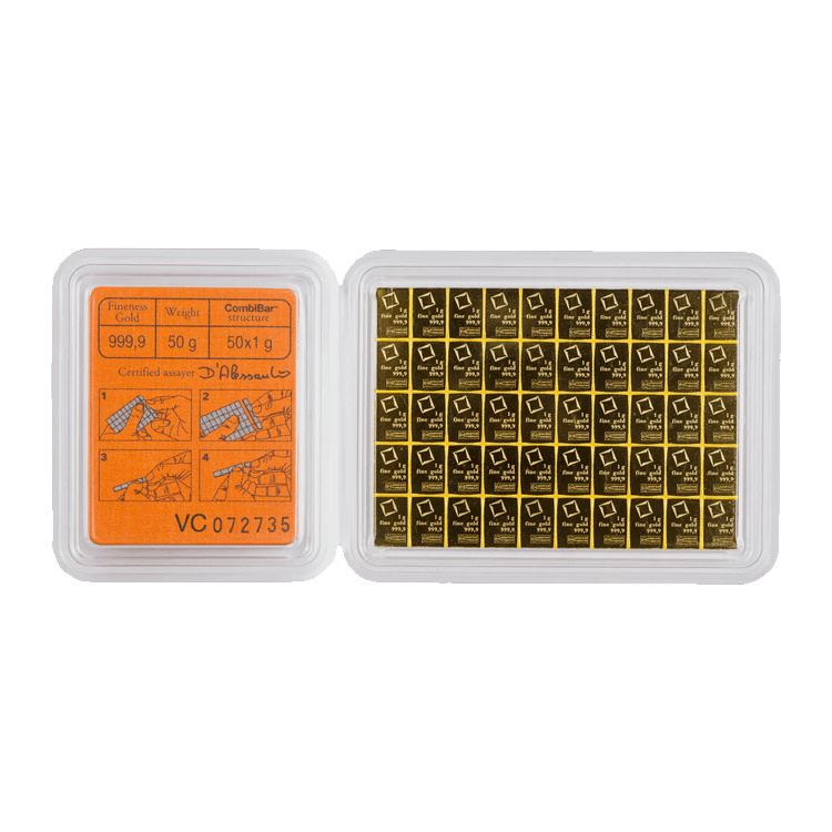50x 1 gram gouden CombiBar achterkant