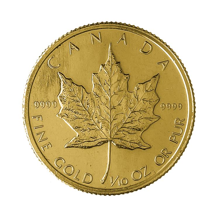 1/10 troy ounce gouden Maple Leaf munt voorkant