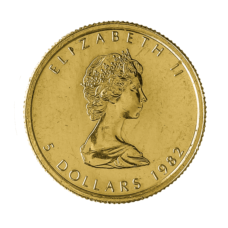 1/10 troy ounce gouden Maple Leaf munt achterkant