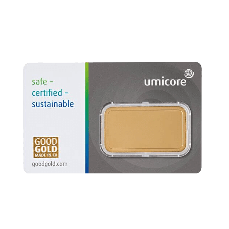 Achterzijde 20 gram Umicore goudbaar