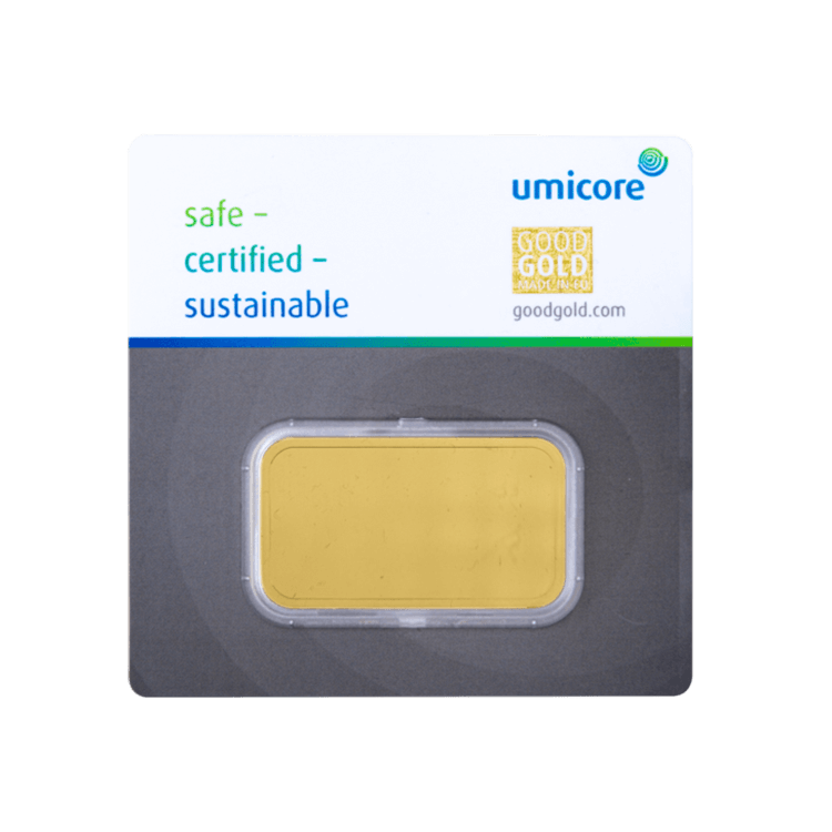 Goudbaar 50 gram Umicore met certificaat
