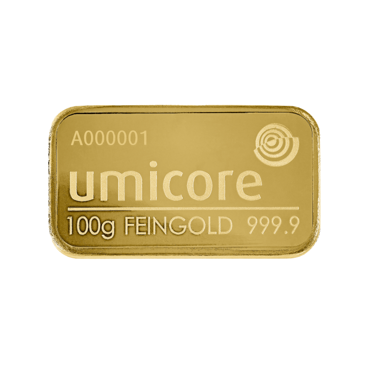 Goudbaar 100 gram Umicore