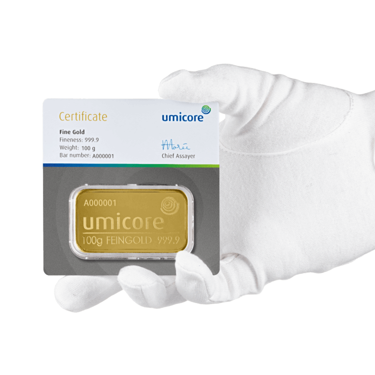 Umicore 100 gram goudbaar