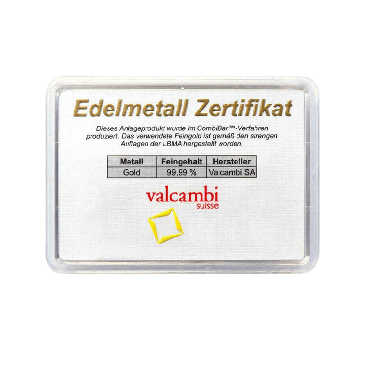 Echtheidscertificaat combibar 10x 1 gram goud