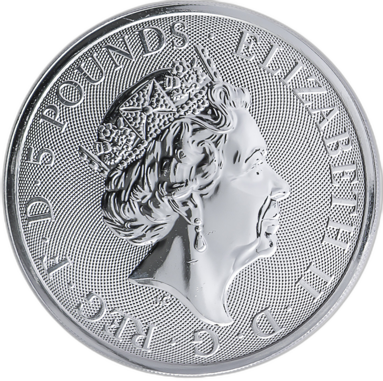 2 Troy ounce zilveren munt Queens Beasts Black Bull 2018 perspectief 1