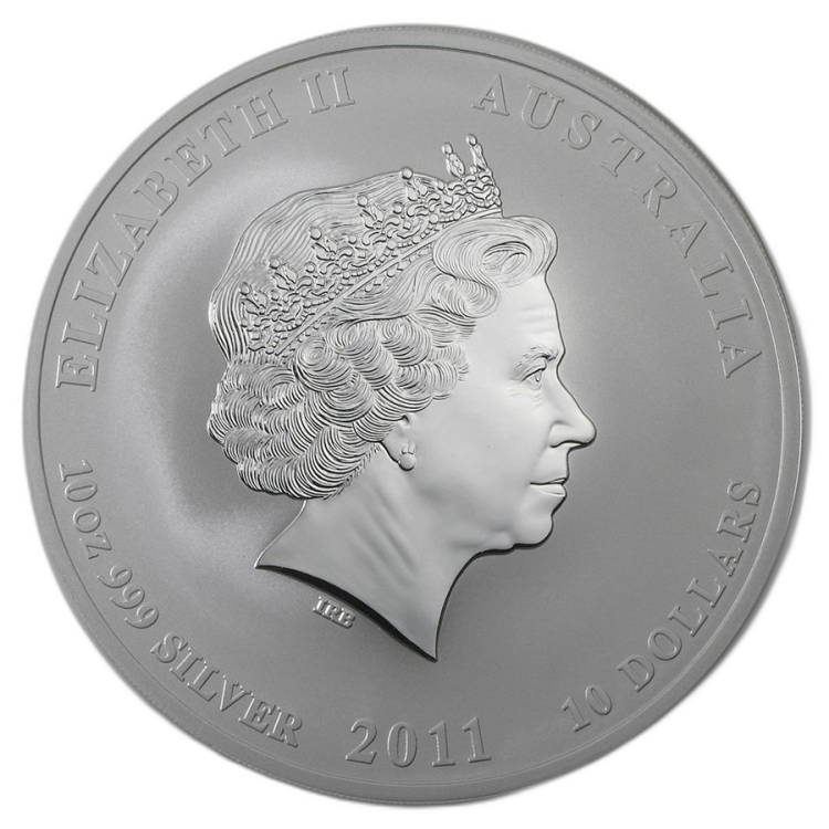 10 troy ounce zilveren munt Lunar Year of the Rabbit 2011 achterkant