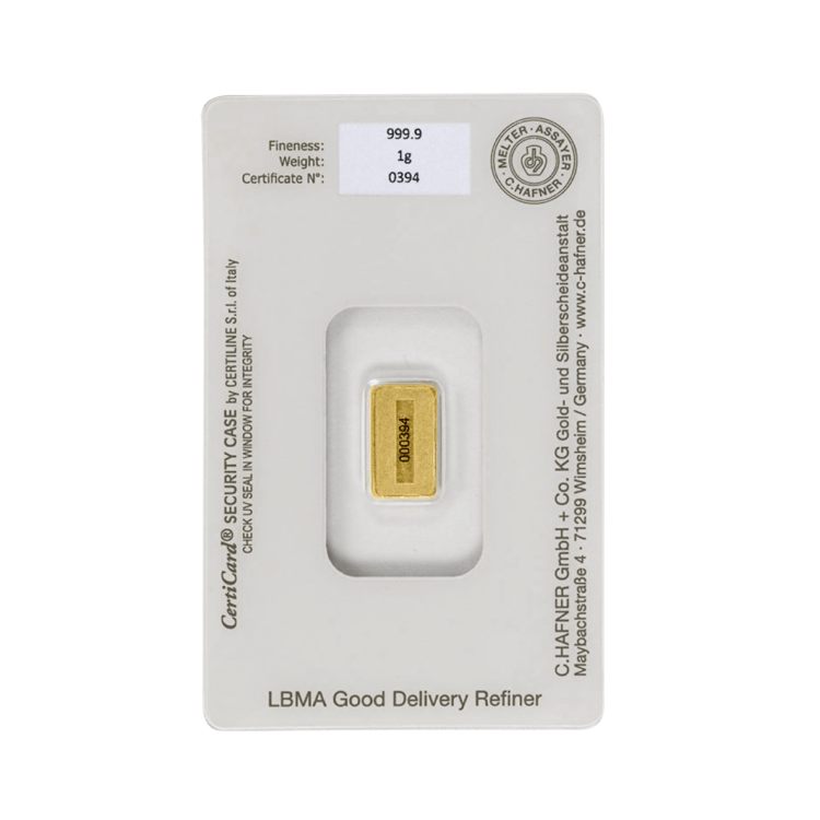 Goudbaar 1 gram C. Hafner achterkant