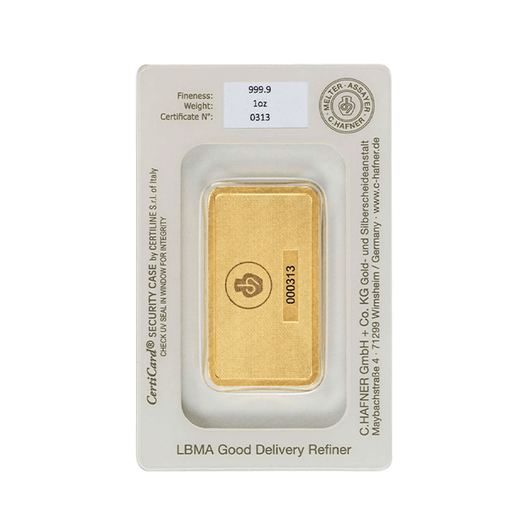 C. Hafner 1 oz goudbaar certificaat