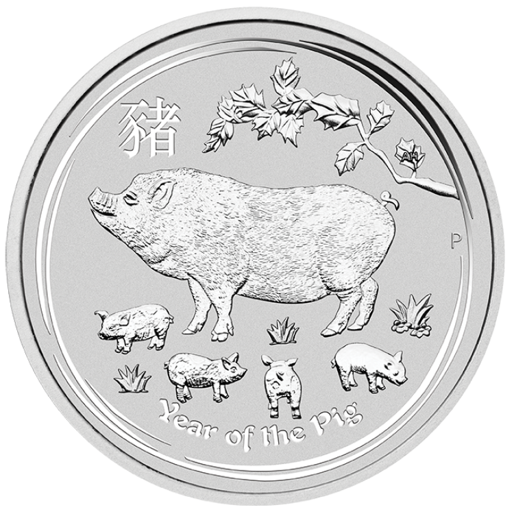10 troy ounce zilveren Lunar munt Year of the Pig 2019 achterkant