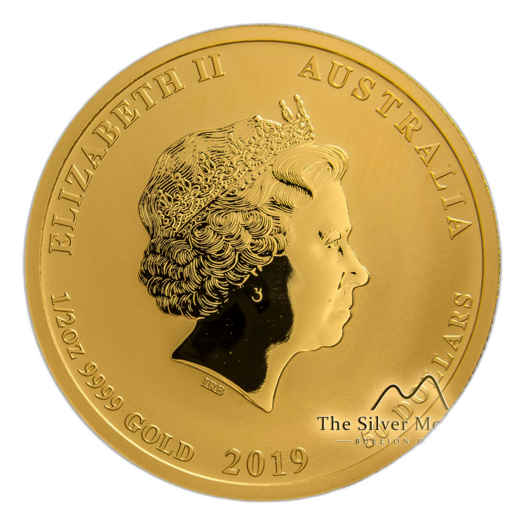 1/2 troy ounce gouden Lunar munt Year of the Pig 2019 achterkant