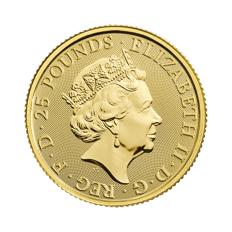 1/4 Troy ounce gouden munt Queens Beasts Yale of Beaufort 2019 achterkant