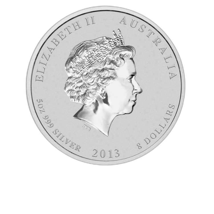 5 troy ounce silver Lunar coin 2013 Year of the Snake back
