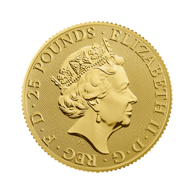 1/4 troy ounce gouden munt Queens Beasts White Greyhound achterkant