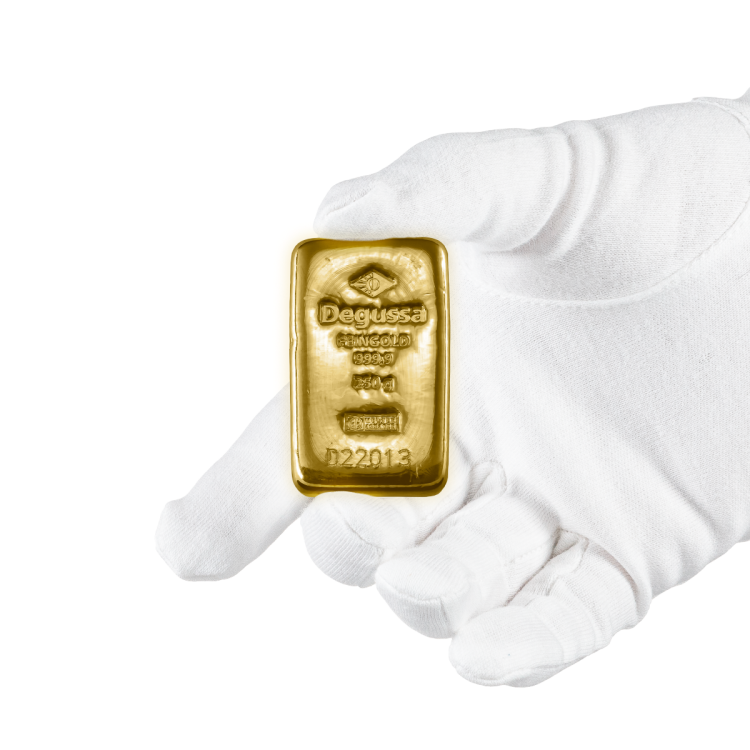 Goudbaar 250 gram Degussa perspectief 4