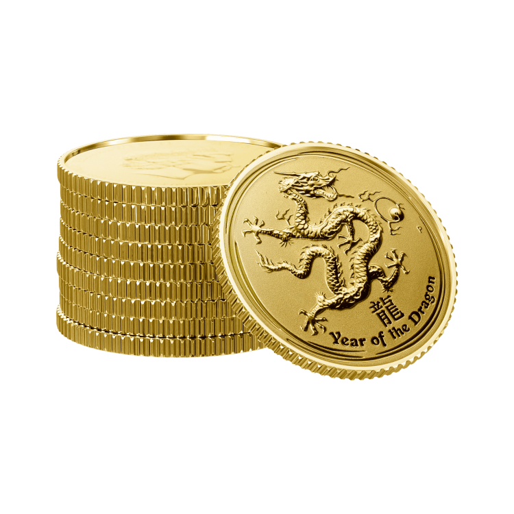 1/10 troy ounce gouden Lunar munt Year of the Dragon 2012 perspectief 3