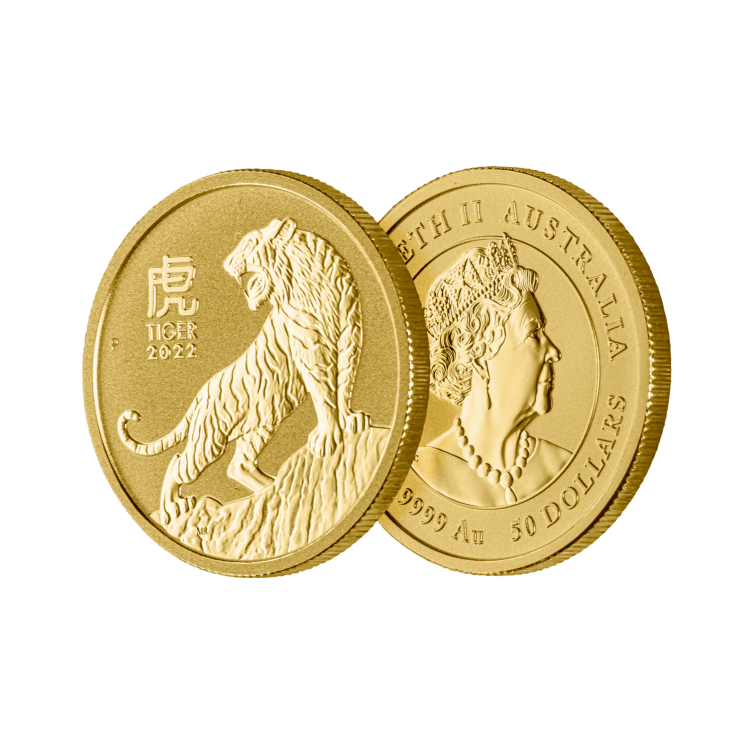 1/2 troy ounce gouden Lunar munt Year of the Tiger 2022 perspectief 2