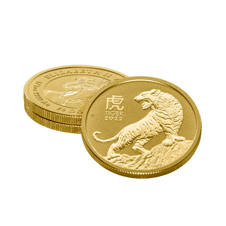 1/2 troy ounce gouden Lunar munt Year of the Tiger 2022 perspectief 3