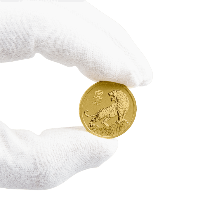 1/2 troy ounce gouden Lunar munt Year of the Tiger 2022 perspectief 4