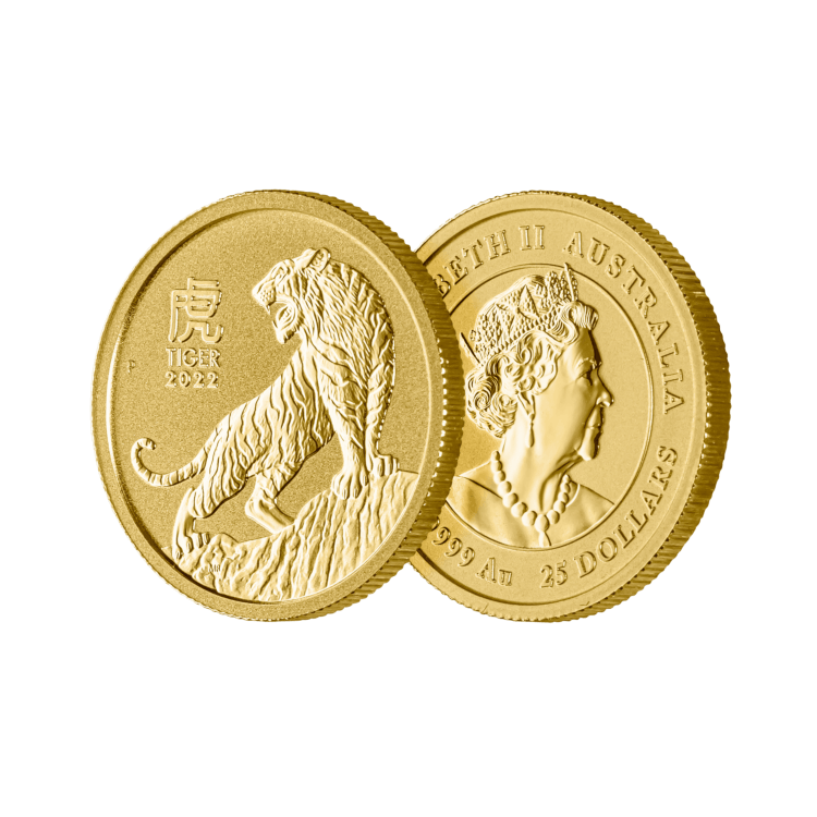 1/4 troy ounce gouden Lunar munt Year of the Tiger 2022 perspectief 2