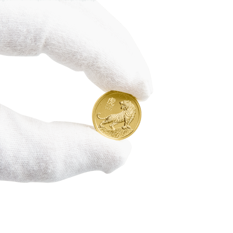 1/4 troy ounce gouden Lunar munt Year of the Tiger 2022 perspectief 4
