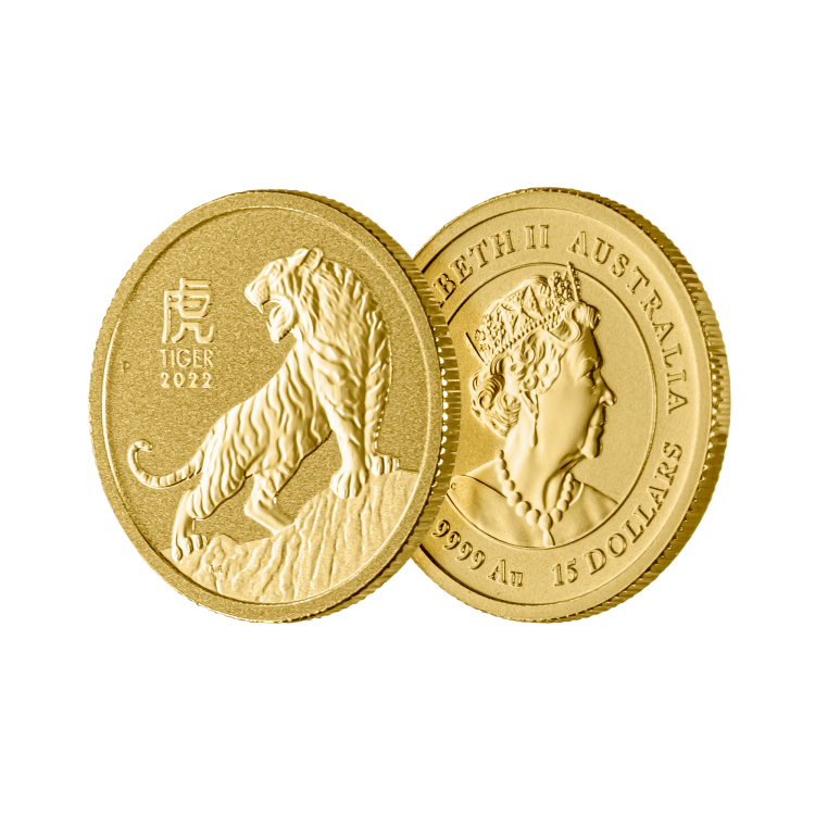 1/10 troy ounce gouden munt Lunar Year of the Tiger 2022 perspectief 2