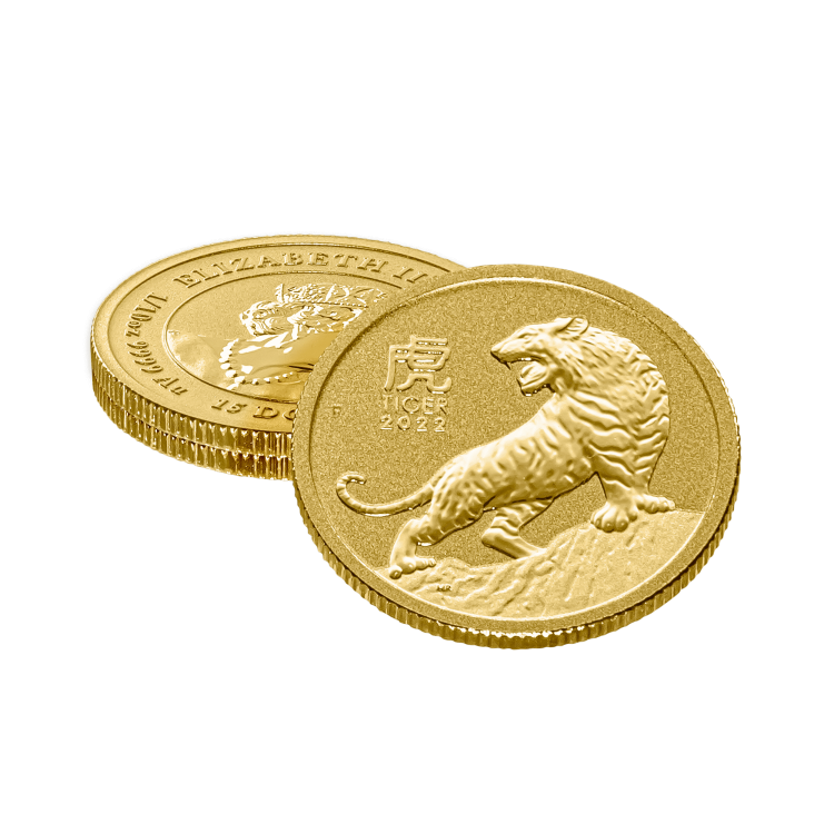 1/10 troy ounce gouden munt Lunar Year of the Tiger 2022 perspectief 3