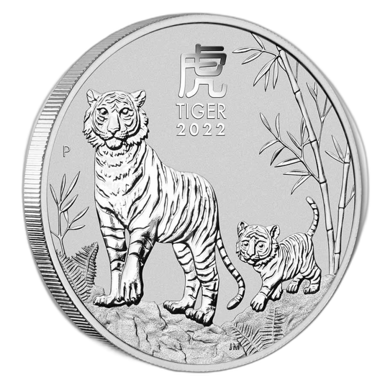 1 kilo zilveren Lunar munt Year of the Tiger 2022 perspectief 1