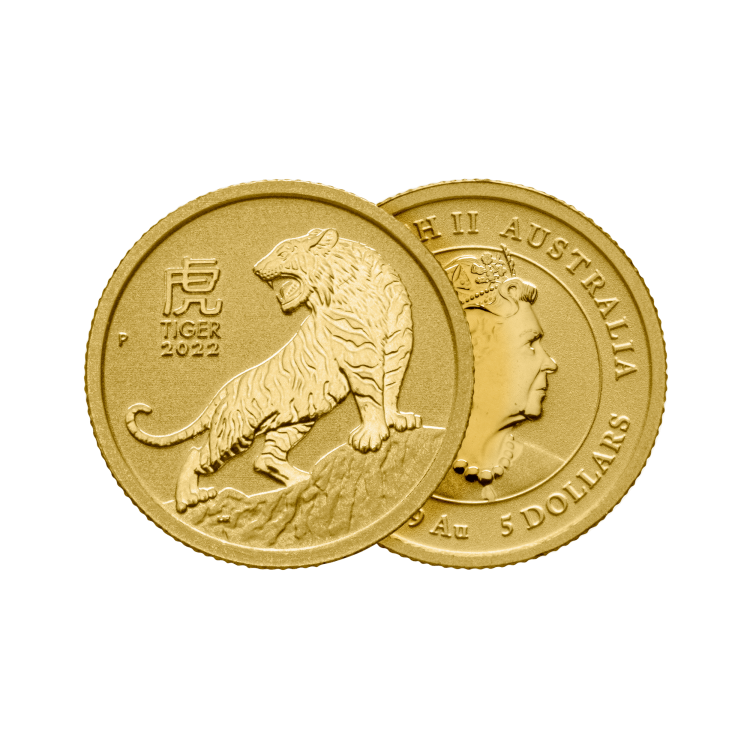 1/20 troy ounce gouden Lunar munt Year of the Tiger 2022 perspectief 1