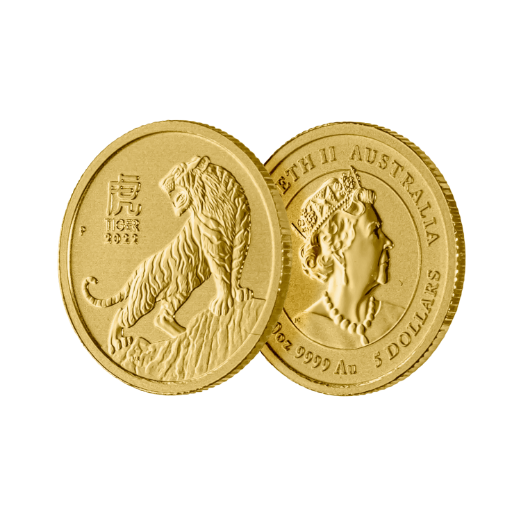 1/20 troy ounce gouden Lunar munt Year of the Tiger 2022 perspectief 2