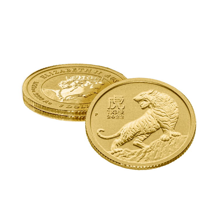 1/20 troy ounce gouden Lunar munt Year of the Tiger 2022 perspectief 3
