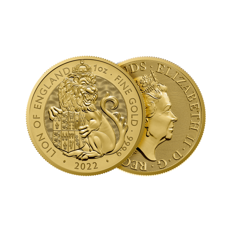 1 troy ounce gouden Tudor Beasts Lion of England 2022 perspectief 1