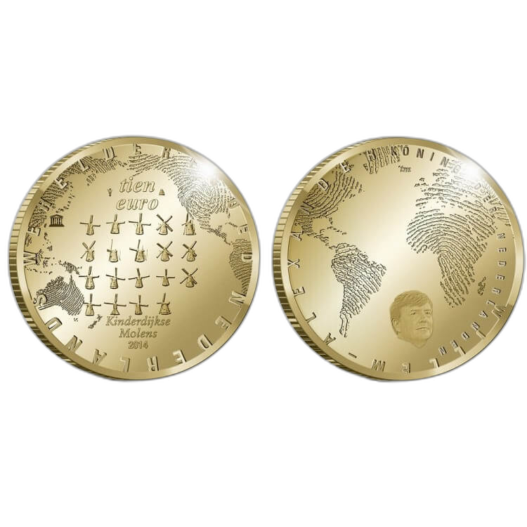"Het Molen tientje" 10 Euro Goud Proof - Gouden Tientje achterkant