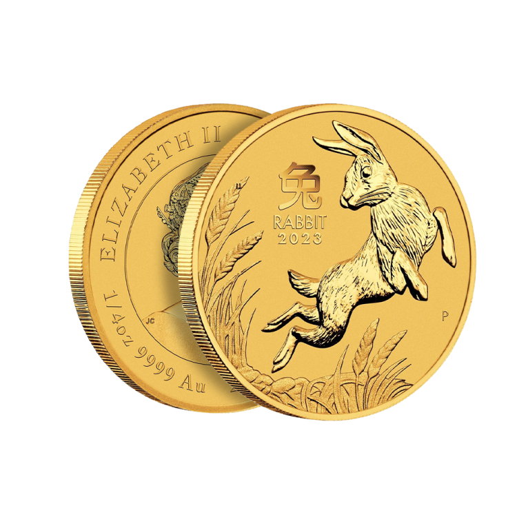 1/4 troy ounce gouden Lunar munt Year of the Rabbit 2023 perspectief 2