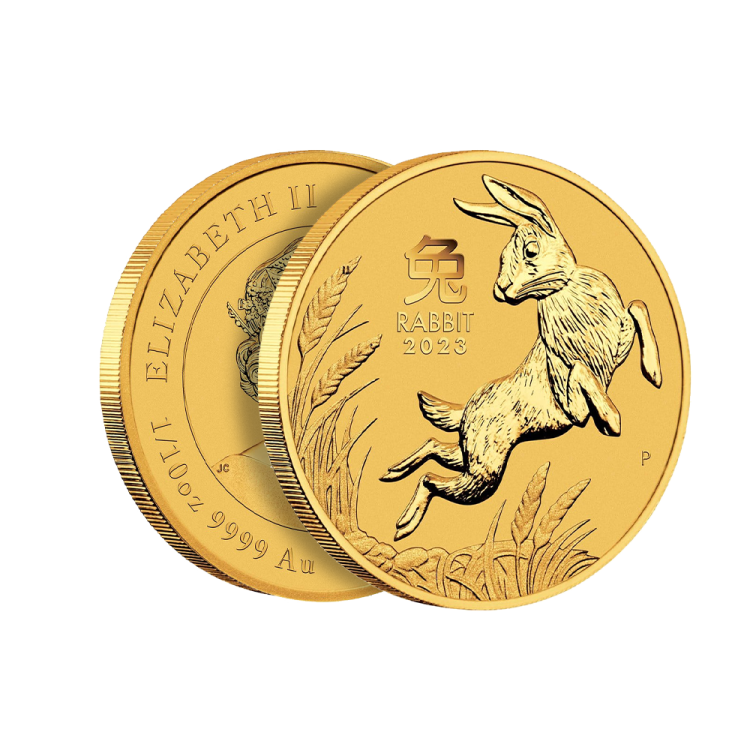1/10 troy ounce gouden munt Lunar Year of the Rabbit 2023 perspectief 2