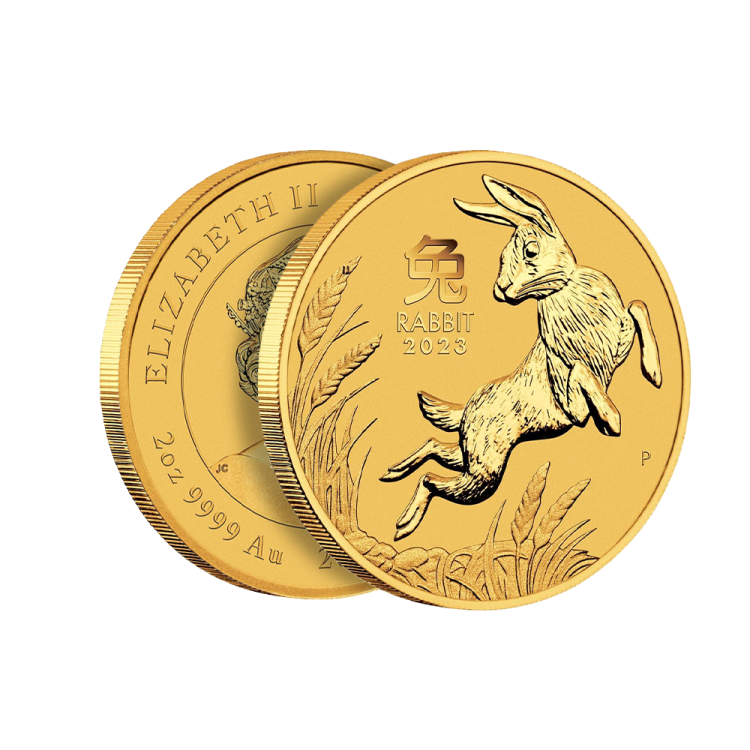 2 troy ounce gouden Lunar munt Year of the Rabbit 2023 perspectief 2