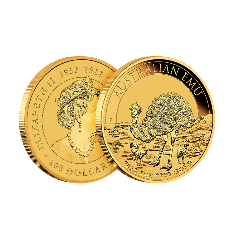 1 troy ounce gouden Australian Emu munt 2023 perspectief 2