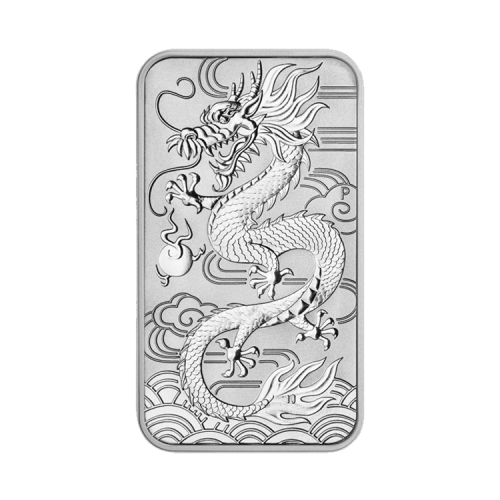 1 troy ounce zilveren muntbaar Rectangular Dragon 2018 voorkant
