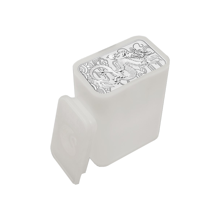 1 troy ounce zilveren muntbaar Rectangular Dragon 2018 perspectief 2