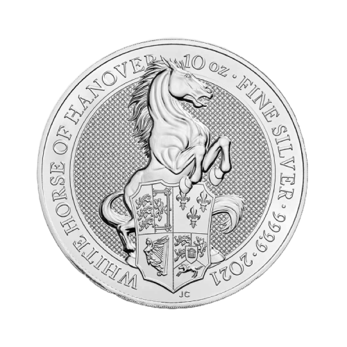 10 troy ounce zilveren Queen's Beasts munt voorkant