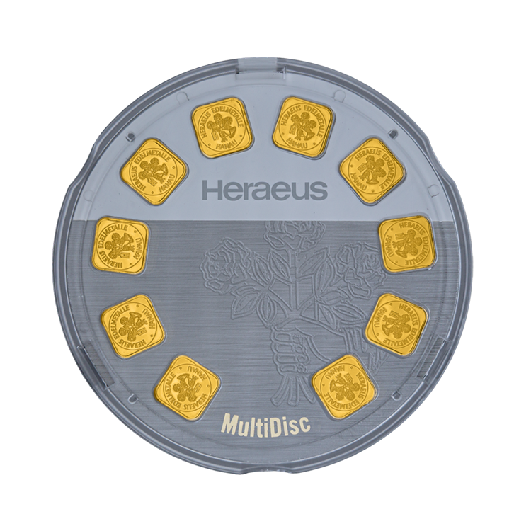 10x 1 gram goudbaren Heraeus MultiDisk achterkant